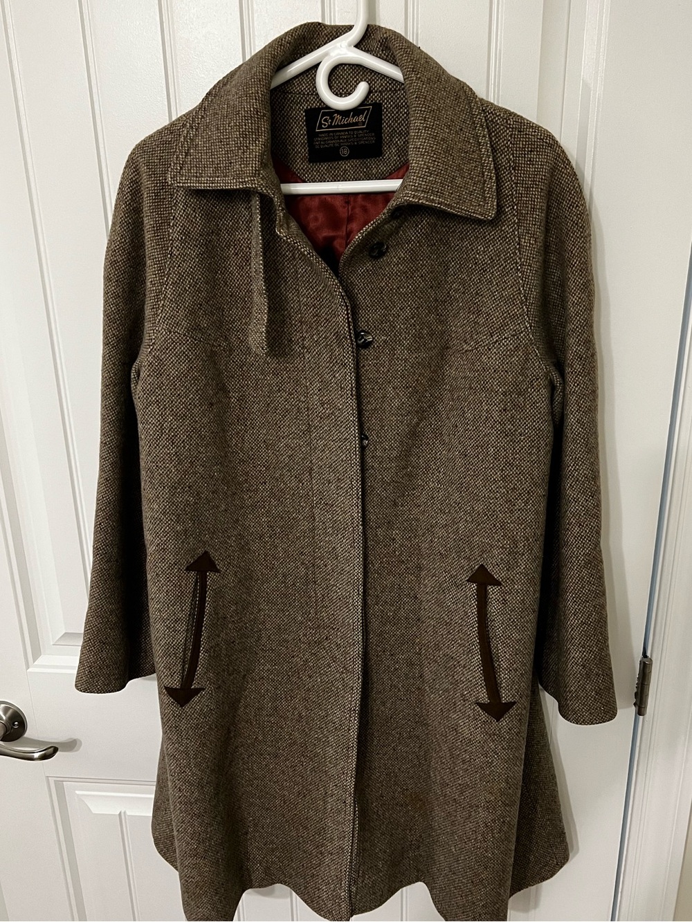 Vintage Brown Tweed St Michael Wool Coat Size 18 Marks & Spencer Canada